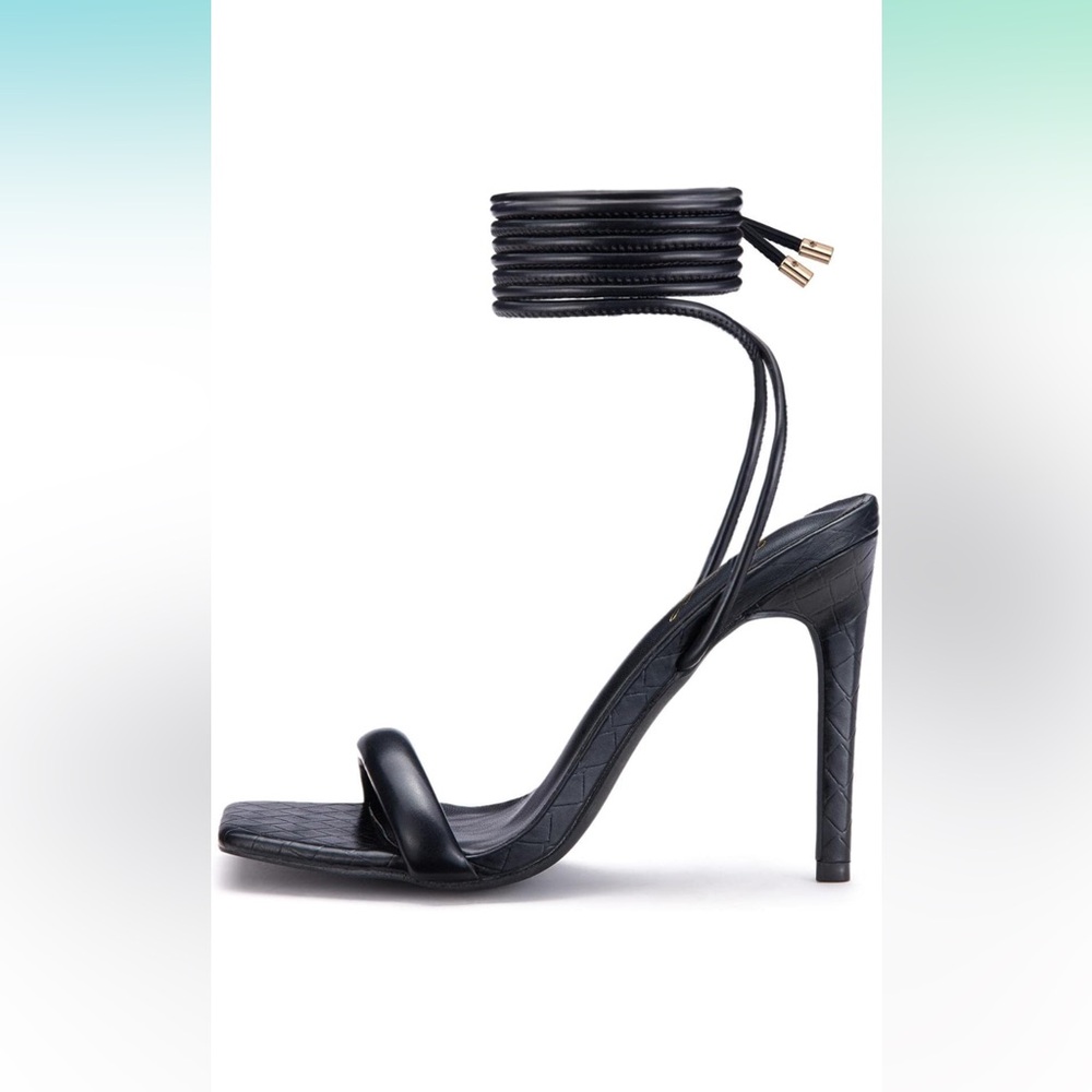 Black Strappy Sandal Heel Lace up